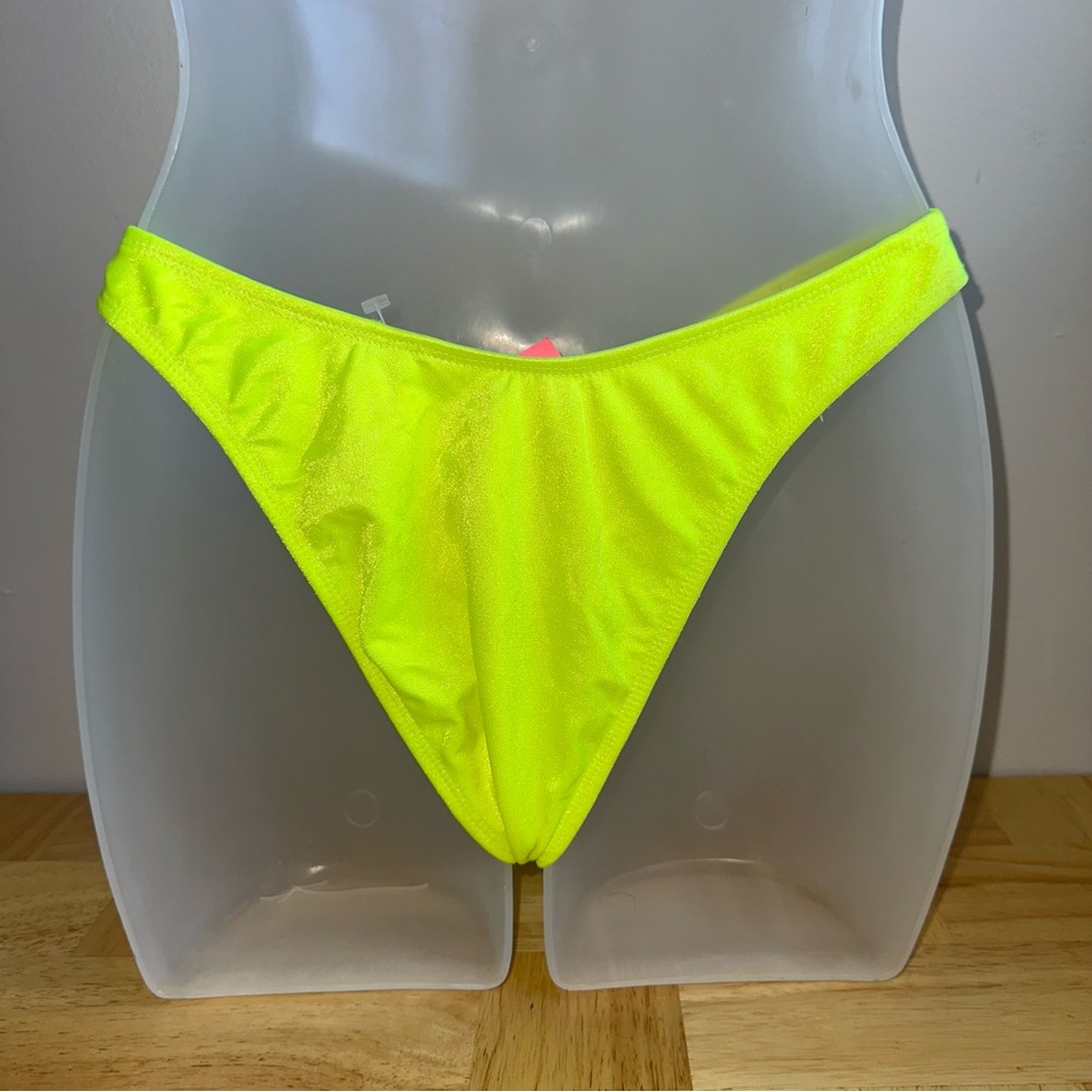 Womens vintage 90s dead stock Jelly Swimwear neon yellow bikini bottoms Sz M NWT - Picture 2 of 4